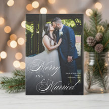 Elegant Merry and Married Minimal Photo Christmas