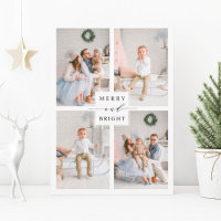 Elegant Merry & Bright 4 Photo Holiday Postcard