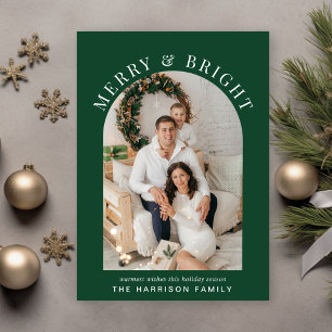 Elegant Merry Bright Arch Photo Green Christmas Holiday Card
