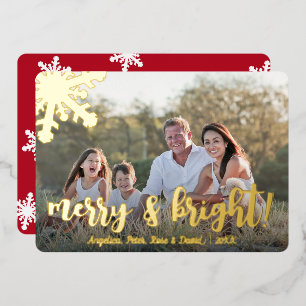 Elegant Merry & Bright Custom Photo  Foil Holiday Card