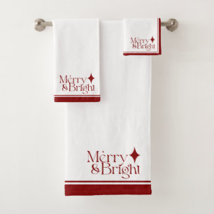 Elegant Merry & Bright Festive Christmas Bath Towel Set