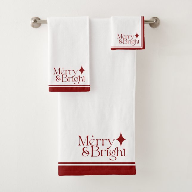 Elegant Merry & Bright Festive Christmas Bath Towel Set (Insitu)