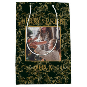 Elegant Merry & Bright Photo Green Vintage Medium Gift Bag