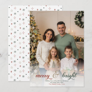 Elegant Merry & Bright Script Christmas Photo Holiday Card
