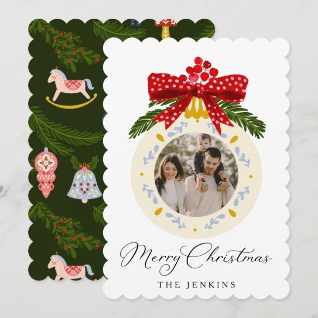 Elegant Merry Christmas 1 Photo Holiday Card (Front/Back)