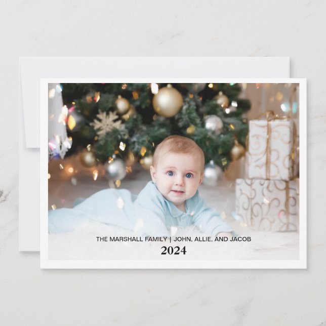 Elegant Merry Christmas 2024 Holly Berries Photo  Holiday Card (Front)