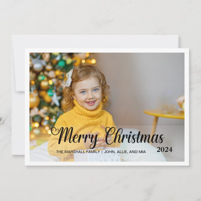Elegant Merry Christmas 2024 Photo Typography Holiday Card (Front)