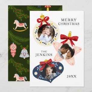 Elegant Merry Christmas 3 Photo Family Card
