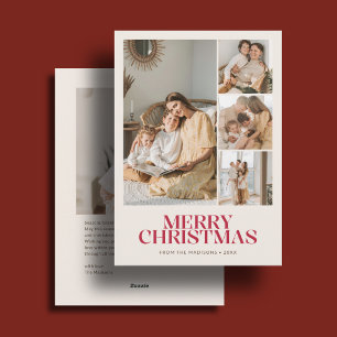 Elegant Merry Christmas 5 Photo White Ivory Red Holiday Card