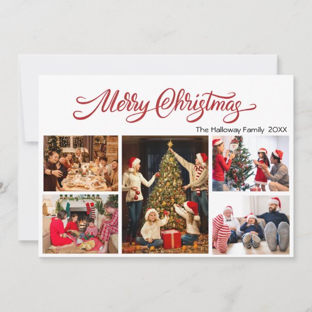 Elegant Merry Christmas 5 photos Holiday Card (Front)