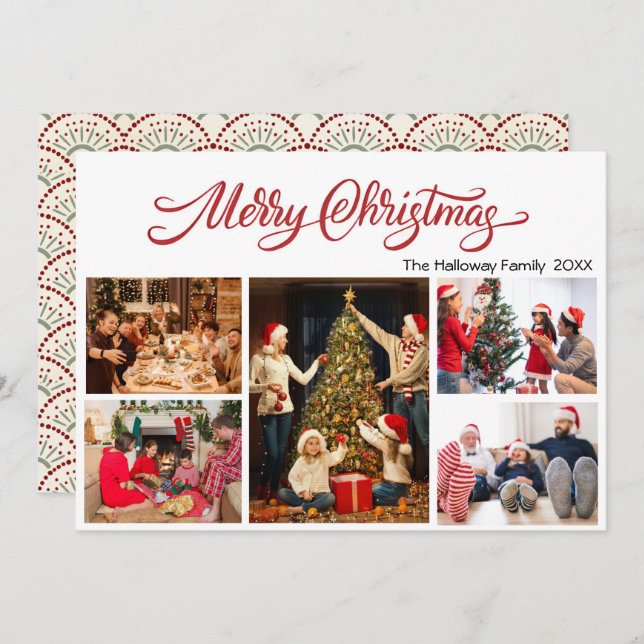 Elegant Merry Christmas 5 photos Holiday Card (Front/Back)