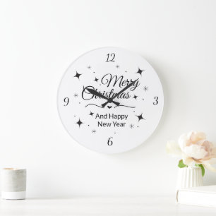 Elegant Merry Christmas and Happy New Year Large Clock