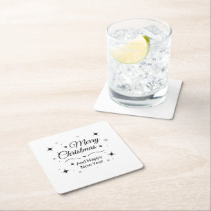 Elegant Merry Christmas and Happy New Year Square Paper Coaster