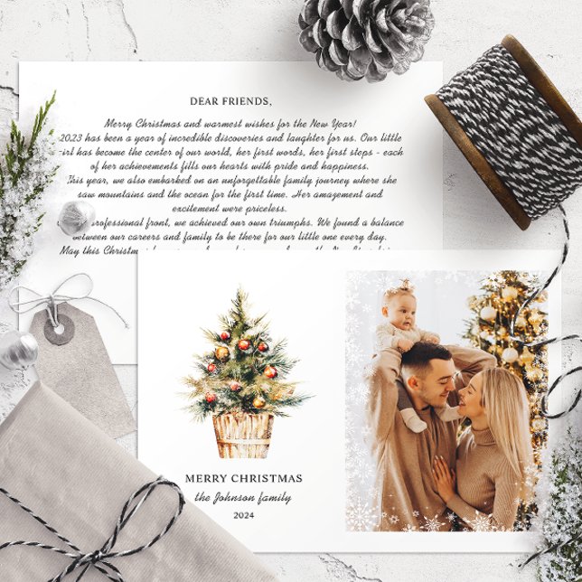 Elegant Merry Christmas Annual Family Review Photo Holiday Card (Creator Uploaded)