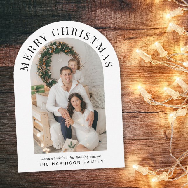 Elegant Merry Christmas Arch Photo Christmas Card (Share the love and warmth of the holiday season with this personalized photo Christmas arch card)
