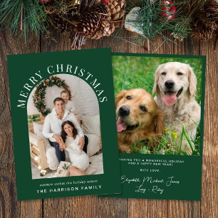 Elegant Merry Christmas Arch Photo Green Holiday Card
