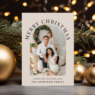 Elegant Merry Christmas Arch Photo Taupe Holiday Card