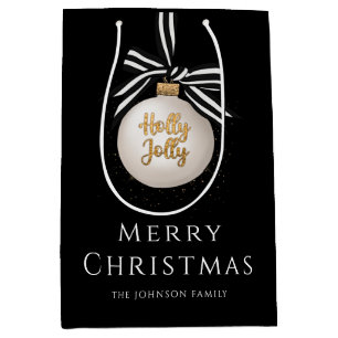 Elegant Merry Christmas Bauble Black Medium Gift Bag