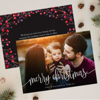 Elegant Merry Christmas Berries Back Photo White