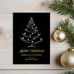 Elegant Merry Christmas Black Gold  Foil Holiday Card<br><div class="desc">Elegant and modern Merry Christmas holiday card featuring a contemporary line art Christmas tree and luxurious gold foil in black background. This minimalist non-photo card is ideal for anyone who wants a simple and classy approach to their holiday celebration this winter.</div>