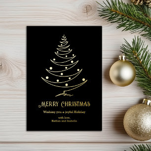 Elegant Merry Christmas Black Gold  Foil Holiday Card