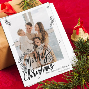 Elegant Merry Christmas Black White Family Photo Holiday Card