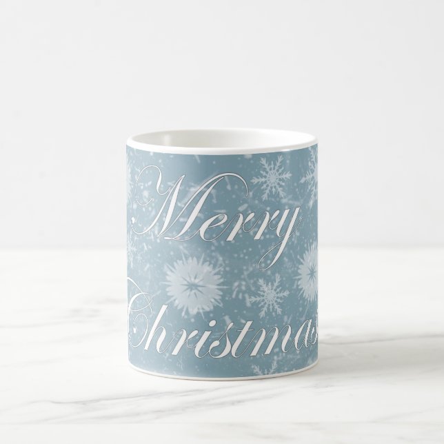 Elegant Merry Christmas Blue & White Coffee Coffee Mug (Center)