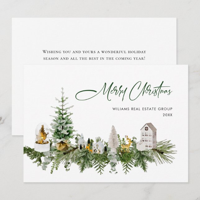 Elegant Merry Christmas Boho Composition Corporate Holiday Card (Front/Back)