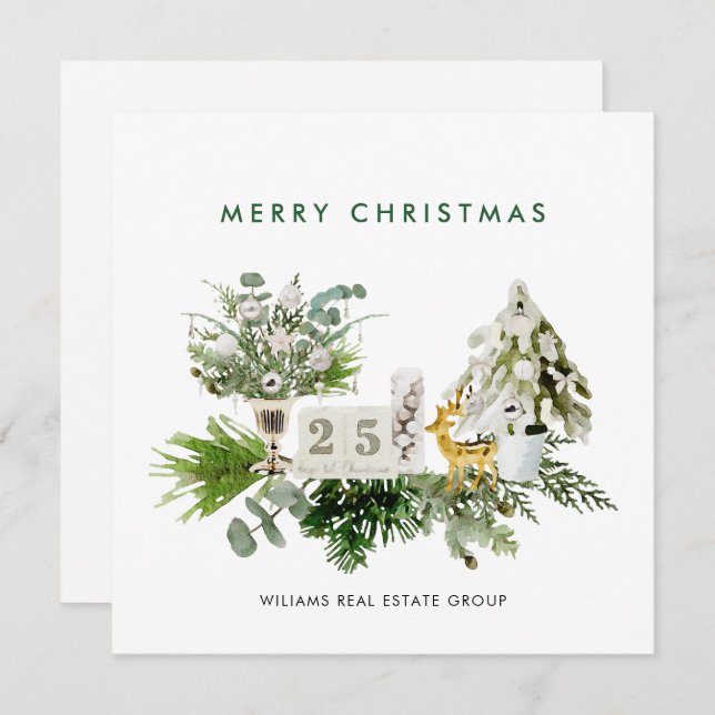 Elegant Merry Christmas Boho Composition Corporate Holiday Card (Front/Back)