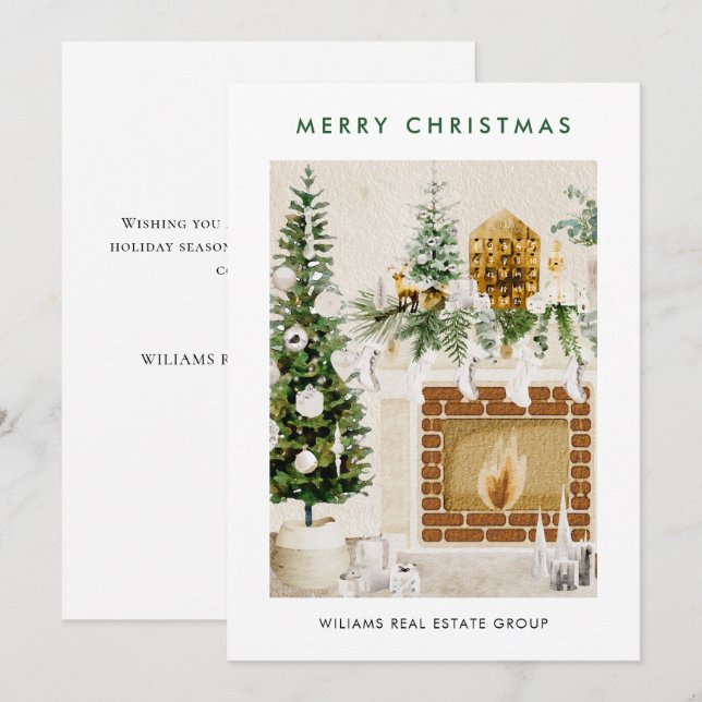 Elegant Merry Christmas Boho Composition Corporate Holiday Card (Front/Back)