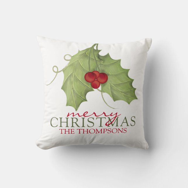 Elegant Merry Christmas Botanical Greenery Holiday Cushion (Front)