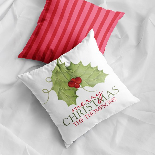 Elegant Merry Christmas Botanical Greenery Holiday Cushion (Creator Uploaded)