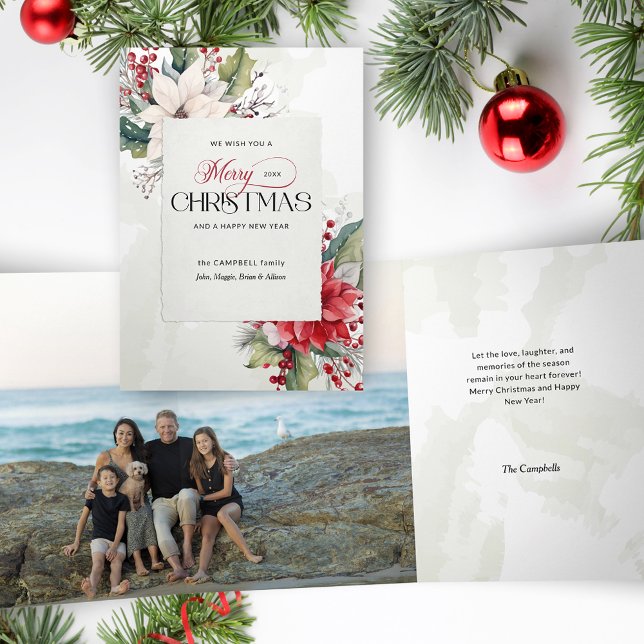 Elegant Merry Christmas Botanical Non-Photo Tri-Fold Card (Creator Uploaded)