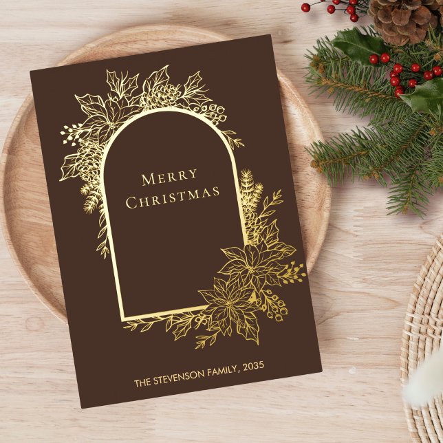Elegant Merry Christmas Brown Gold  Foil Holiday Card (Creator Uploaded)