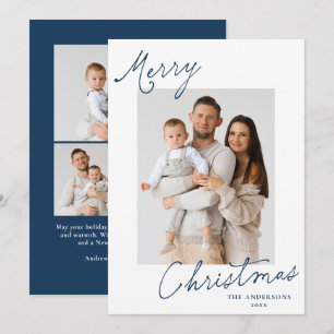 Elegant Merry Christmas Burgundy Script Photo Holiday Card