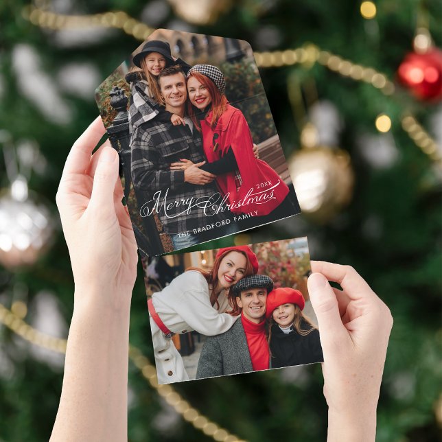 Elegant Merry Christmas Calligraphy 1-Photo All In One Invitation (Creator Uploaded)