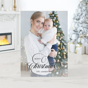 Elegant Merry Christmas Calligraphy 1-Photo Holiday Card