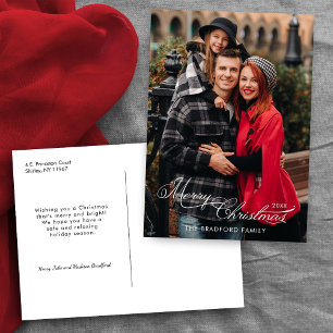 Elegant Merry Christmas Calligraphy 1-Photo Holiday Postcard