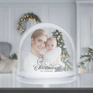 Elegant Merry Christmas Calligraphy 1-Photo Snowglobe