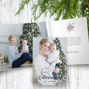 Elegant Merry Christmas Calligraphy 1-Photo Tri-Fold Holiday Card