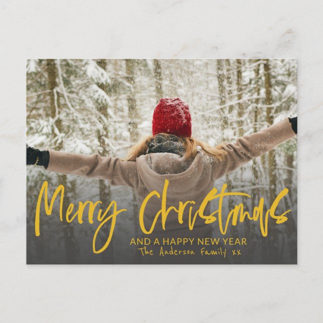 Elegant Merry Christmas Calligraphy Photo  Postcard (Front)