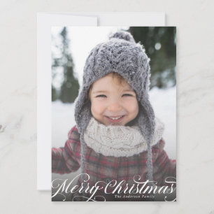 Elegant Merry Christmas Calligraphy Script Photo Holiday Card