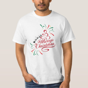 Elegant "Merry Christmas" Calligraphy with Santa's T-Shirt