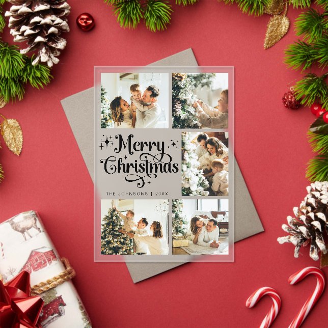 Elegant Merry Christmas Card Family Photo Collage Acrylic Invitations (Insitu (Holiday))