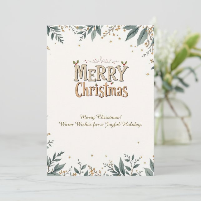 Elegant Merry Christmas Card with Festive Foliage. (Standing Front)