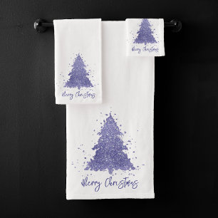 Elegant Merry Christmas Charming Purple Tree Bath Towel Set