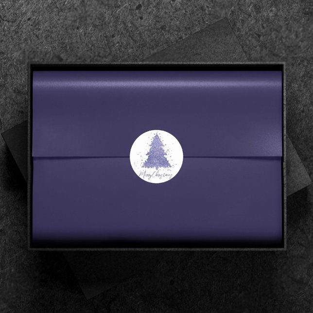 Elegant Merry Christmas | Charming Purple Tree Classic Round Sticker (Creator Uploaded)
