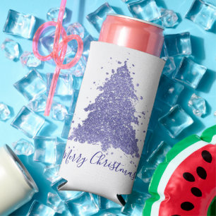Elegant Merry Christmas   Charming Purple Tree Seltzer Can Cooler