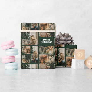 Elegant Merry Christmas Collage Green Wrapping Paper