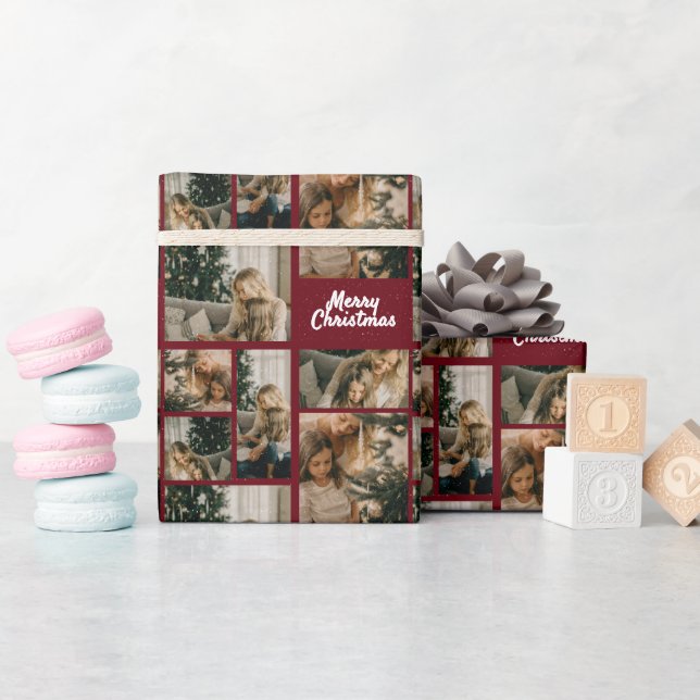 Elegant Merry Christmas Collage Red Wrapping Paper (Baby Shower)